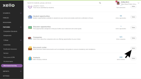 Work-based learning dashboard in Xello and the cursor is clicking View next to Document center